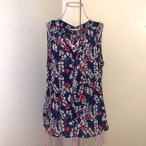 🧑‍🎄Fun 2 Fun Navy/White/Red Sleeveless Blouse #F088051-1 Medium